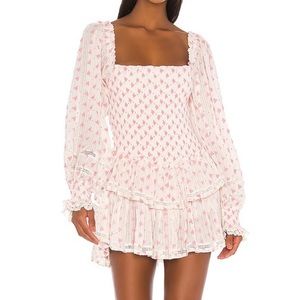 New with tags LoveShackFancy Raelynn dress. White with pink stitching.